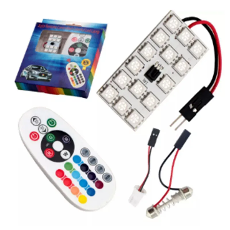 RGB T10 5050 15 SMD Remote Control Rgb Car Led panel interior Auto lights Reading Dome Festoon BA9S Adapter DC 12V