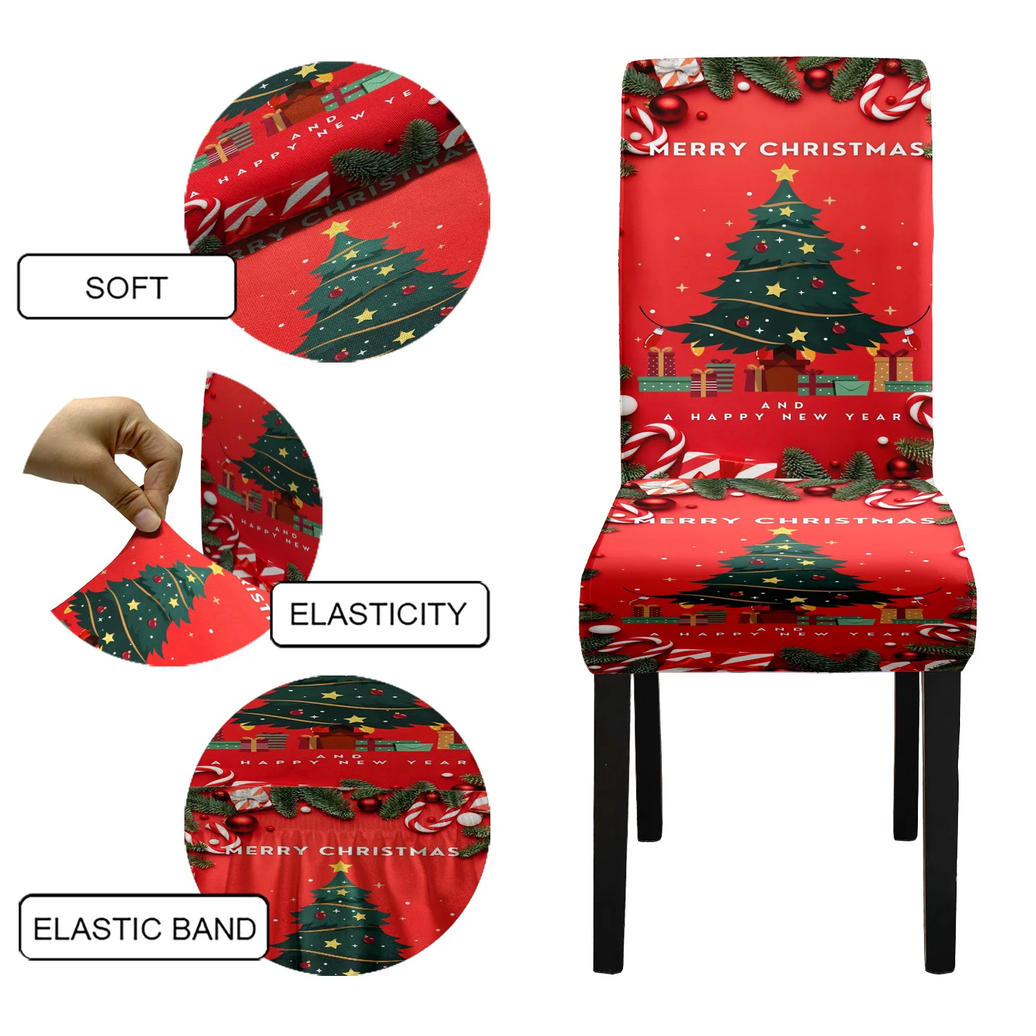 

1/4/6 шт. рождественский чехол на стул из эластичной ткани из спандекса, моющийся, подходит для отеля, ресторана, банкета, домашнего чехла на стул