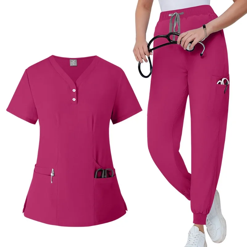 Scrubs Medical Uniform Short Sleeve Tops+Pants Nursing Uniform Women Pet Shop Doctor Hospital Clinic Surgery Workwear Scrub Sets