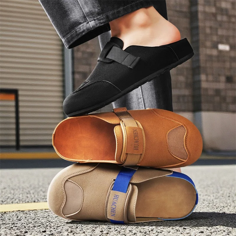 2026 Men'S Fashion Slippers With Anti Slip Soft Bottom Boken Shoes Indoor Baotou Slippers Retro Minimalist Retro Flat Shoes