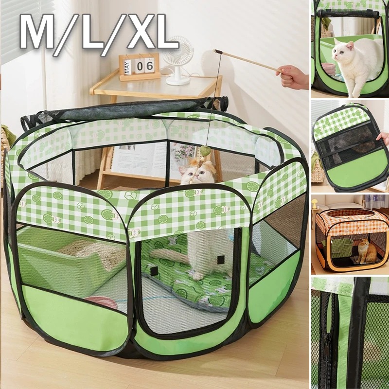Portable Octagon Pet Playpen Foldable for Dogs Cats Rabbits Indoor Outdoor Camping Durable Oxford Cloth with Zipper Mesh Top