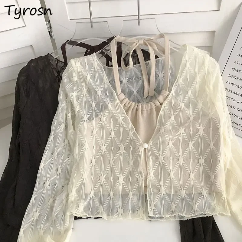 

Sun-proof Jackets Women Breathable Simple Slim Basic Pure Casual Summer Trendy All-match Korean Style See-through Ladies Cropped