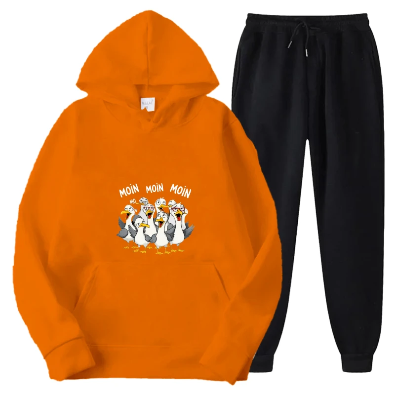 طقم هوديي بنطال رياضي برتقالي وأسود مطبوع عليه جمجمة ملابس غير رسمية للرجال والنساء ملابس خريف وشتاء موضة ملابس الشارع #5