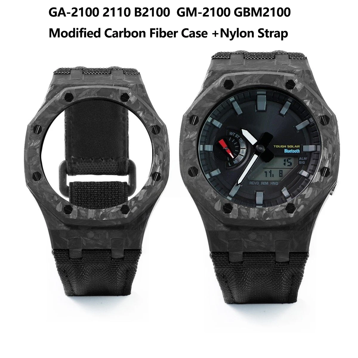 Carbon Fiber Case+ Nylon Watch Strap mod kit For Casio G-SHOCK GA-2100/2110/B2100 GM-2100 GBM-2100 Modifie Ultra-light Bezel