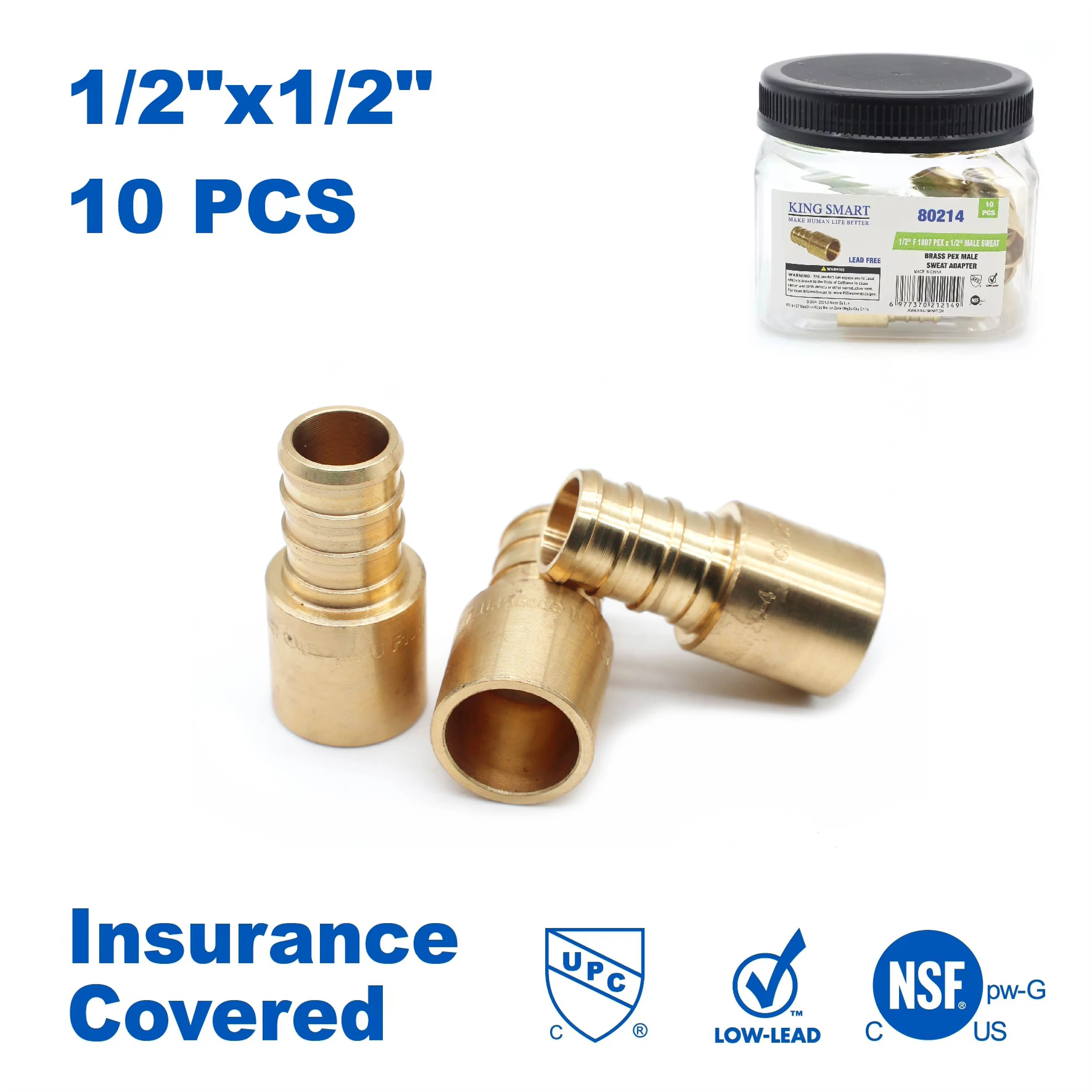 

KING SMART 1/2" F1807 PEX * Male Sweat Straight Adapter; Lead Free Brass; 10Pcs/Case; 80214