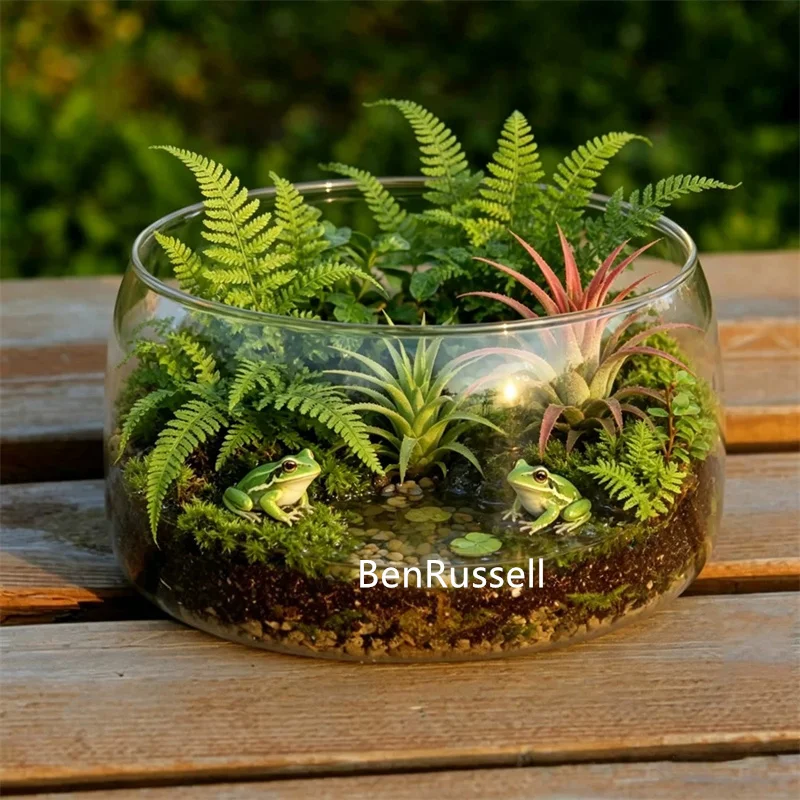 Micro Landscape Clear Glass Terrarium Round Hydroponic Planter Vase Moss Succulent Hydroponic Container Desktop Home Decor