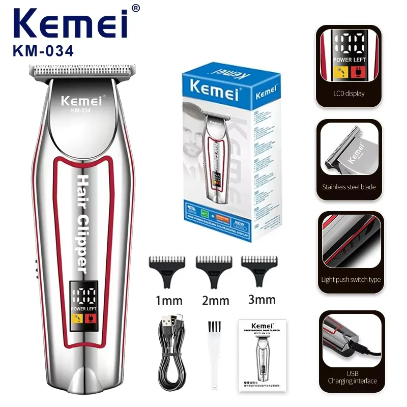

Kemei KM-034 Professional Hair Trimmer Men's Electric Beard Trimmer LCD Display Hair Clipper Haircut Set