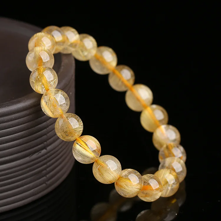 

High-grade Jewelry Natural 6A Gold Hair Crystal Bracelets Round Beads Copper Quarte Rutilaed Crystal Hand String Luxury Jewelry