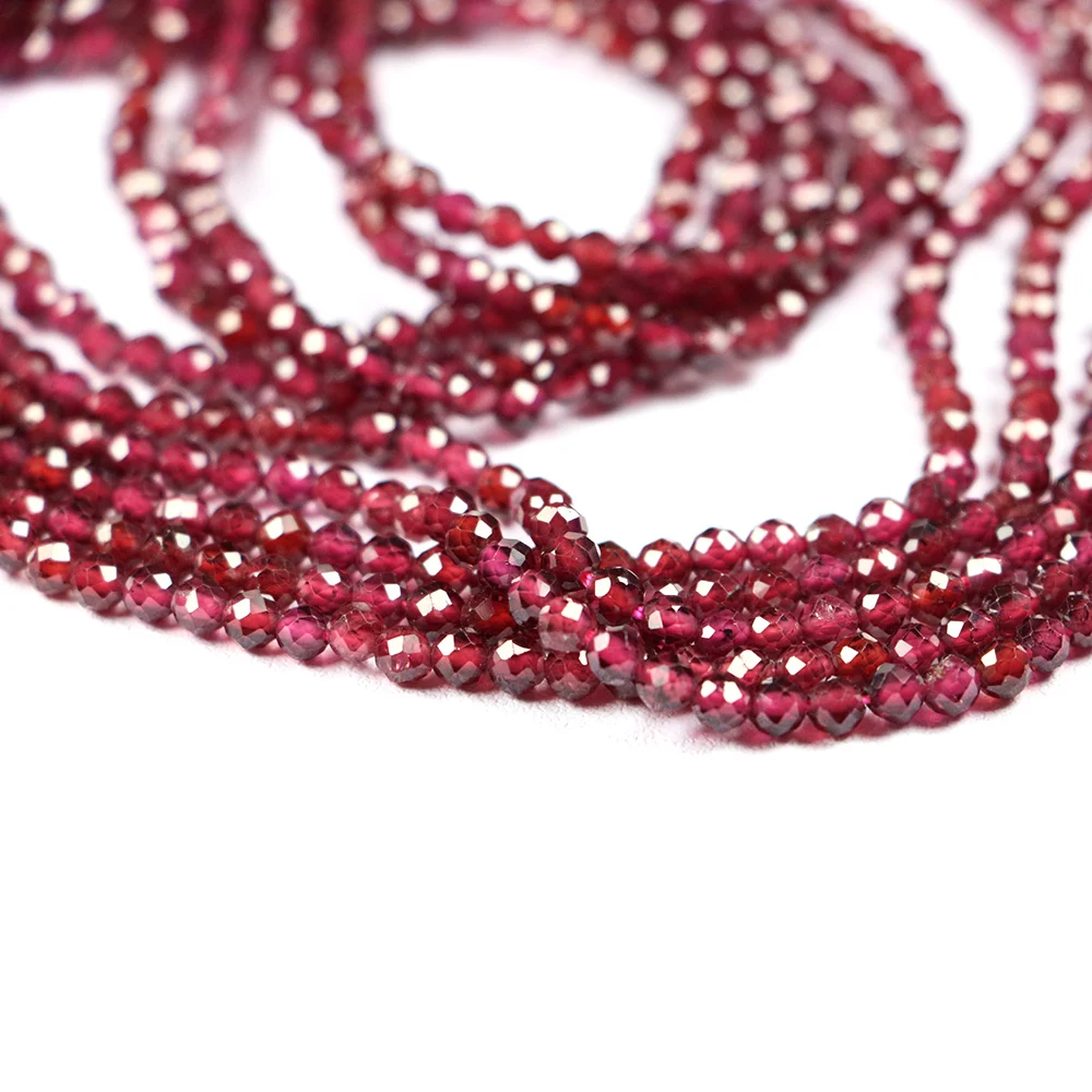 Natural Red Garnet Stone Beads 2 3 4mm Faceted Loose Round Gemstone For Jewelry Making DIY Bracelet Nacklace Accessories 15