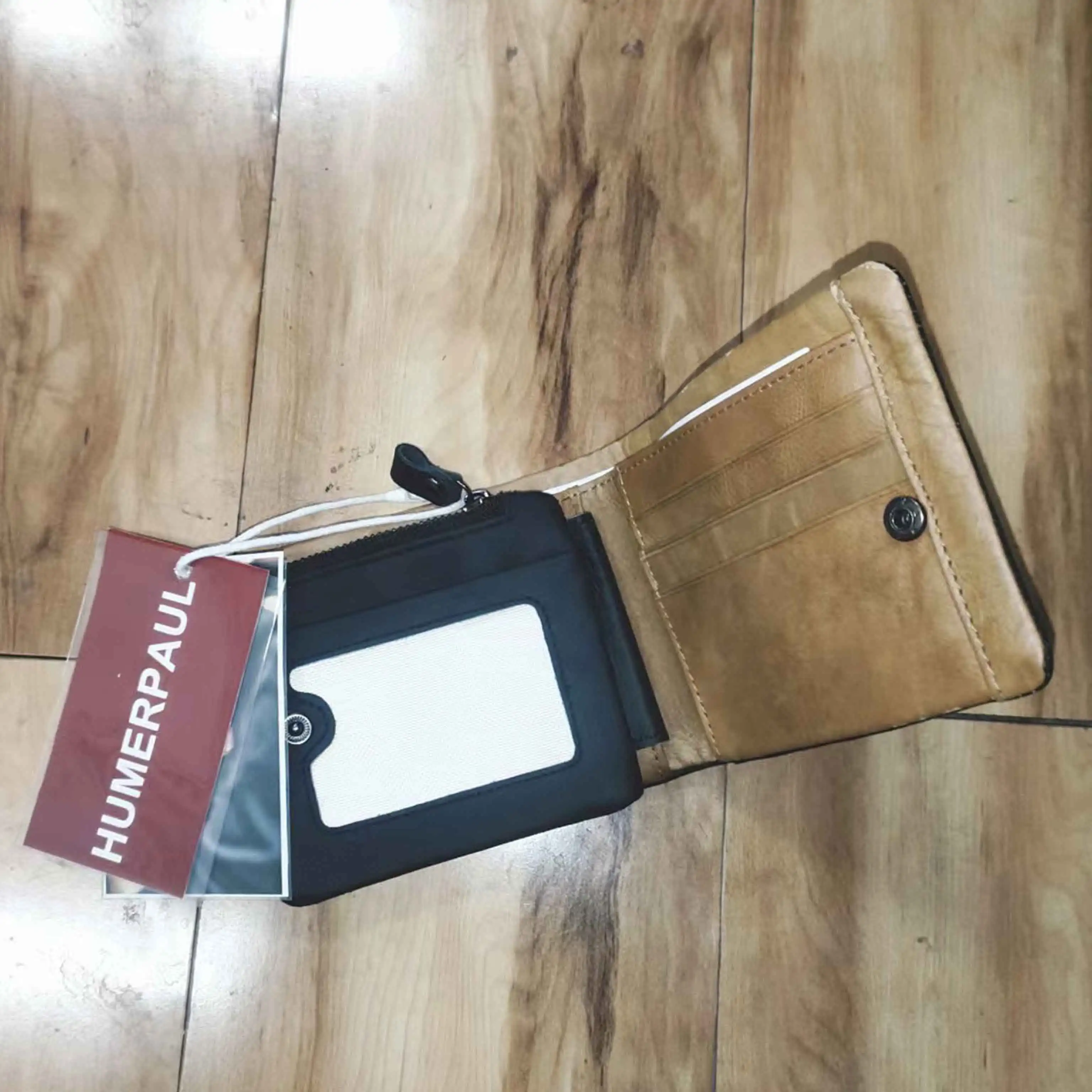 HUMERPAUL New Trendy Men's Pocketbooks Bifold Retro Genuine Cow Leather Card Wallets Retro Classic Oil Waxed Design