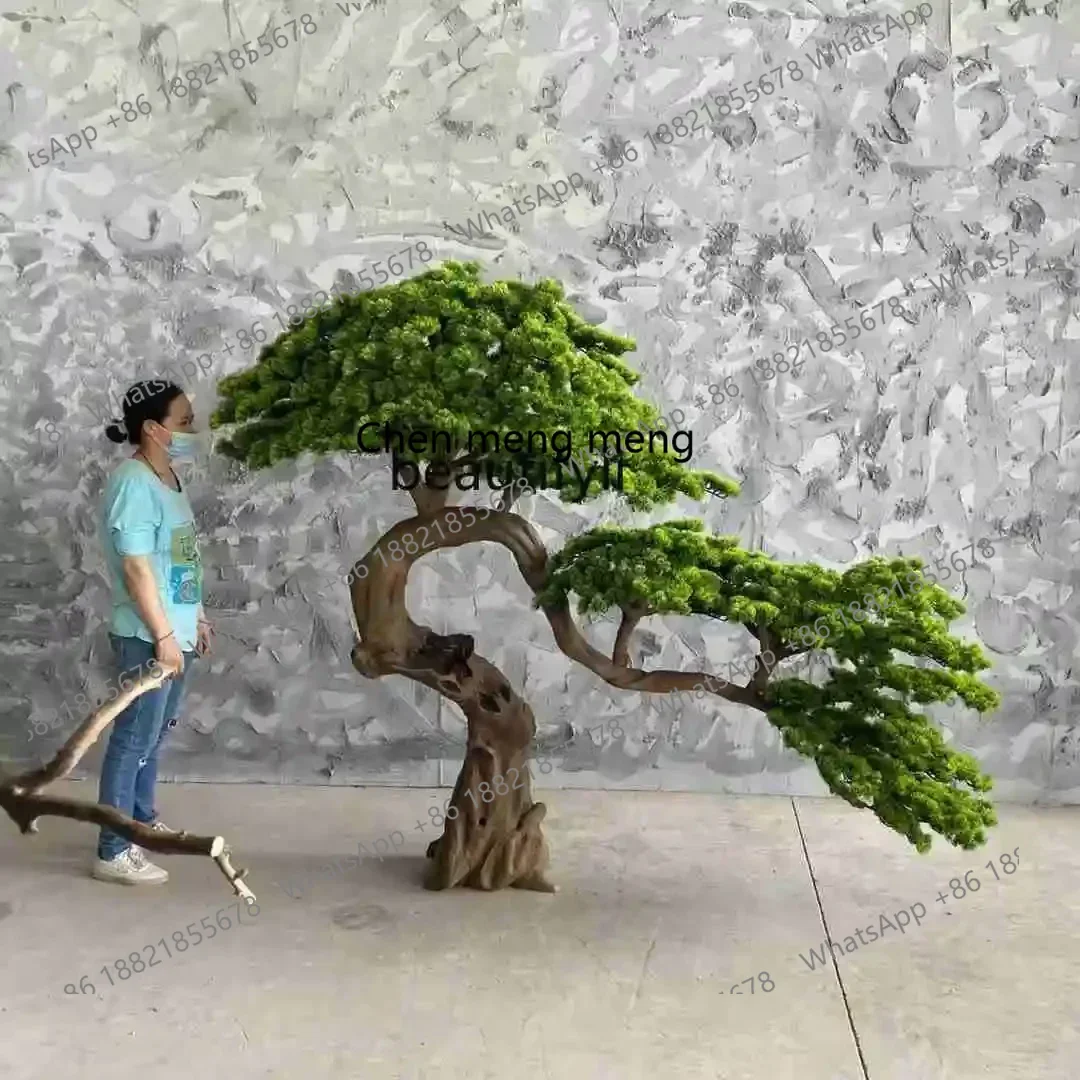 32 Artificial Greeting Pine Large Fake Wood Carving Fake Trees Bonsai Chinese Club Simulation Pine Lobby