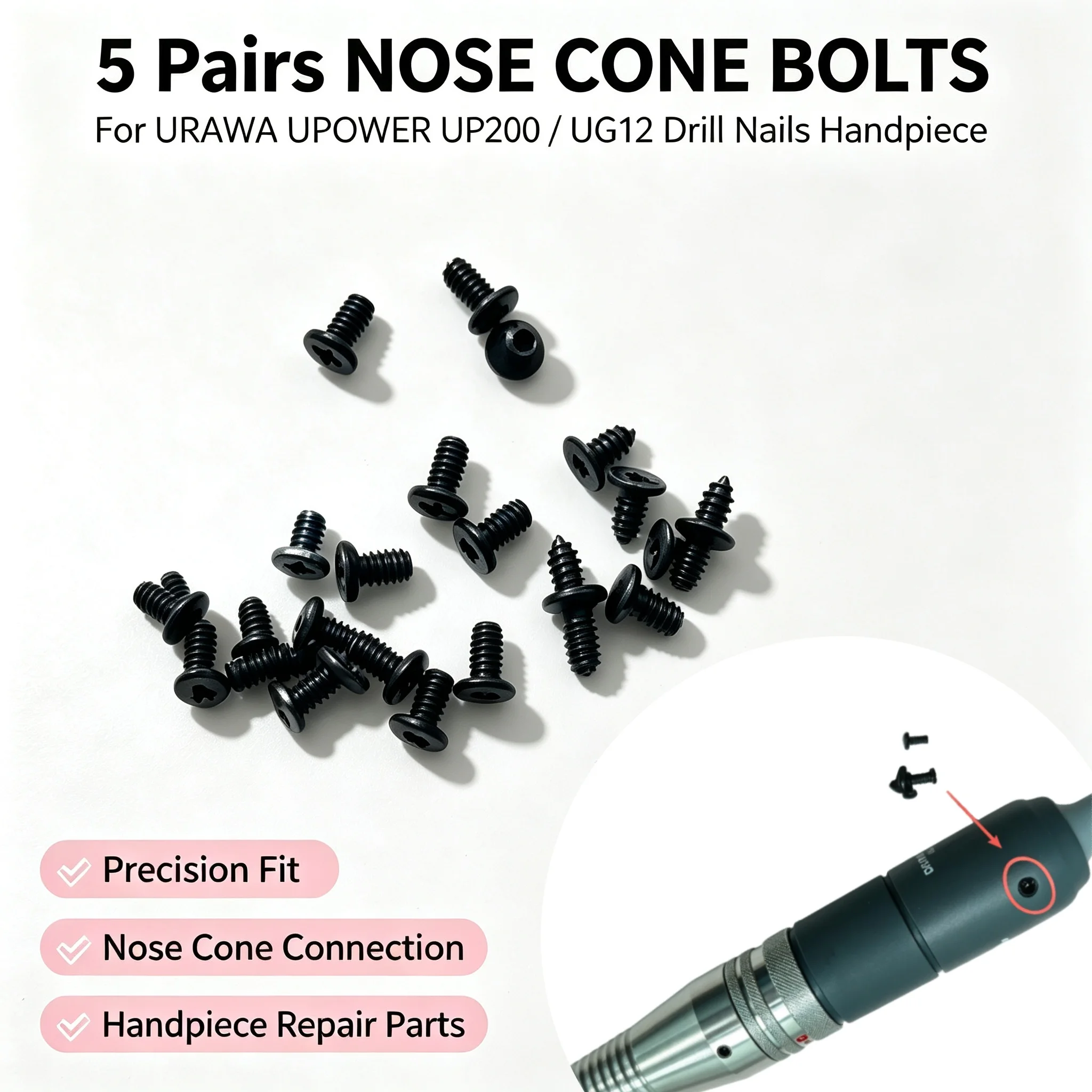 5 Pairs NOSE CONE BOLTS for URAWA UPOWER UP200 UG12 Drill Nails Handpiece