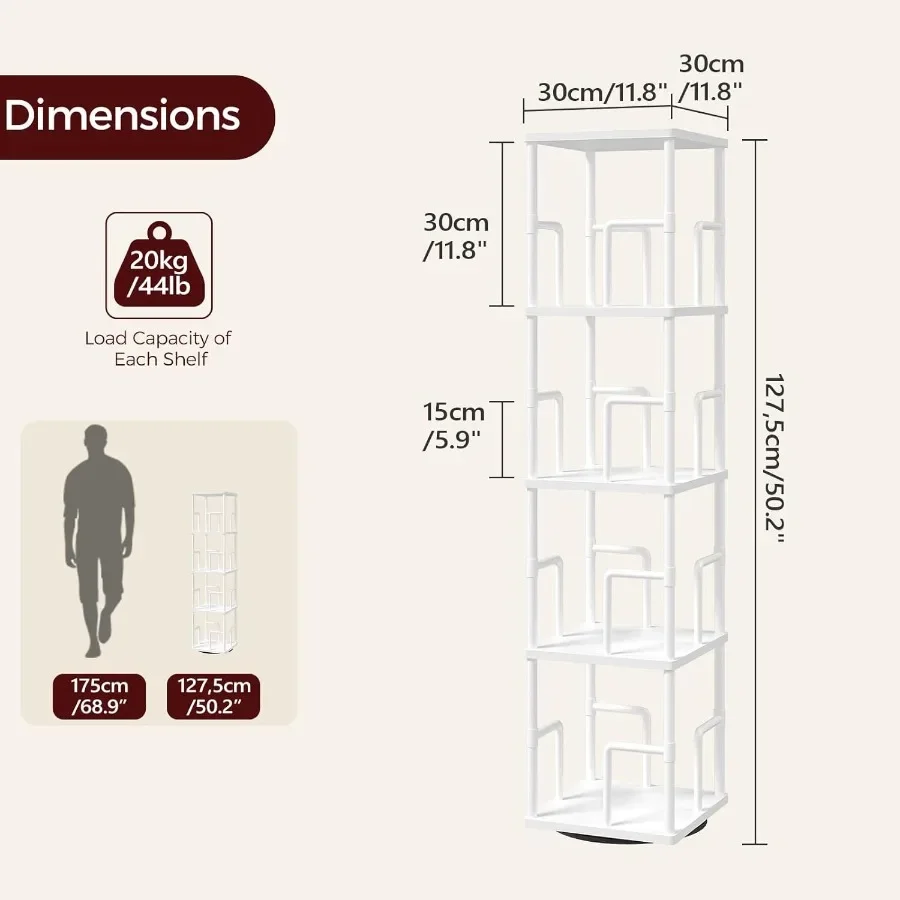 رف كتب دوار مكون من 4 طبقات رف كتب زاوية قائم بذاته مع وظيفة دوارة 360 درجة رف تخزين على الطراز الصناعي يتميز بسلاسة