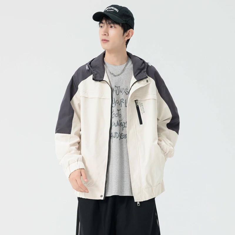 

Спортивные куртки на открытом воздухе, мужские весенне-осенние свободные ветрозащитные куртки в стиле ретро с цветными блоками, походное пальто с капюшоном, альпинистский костюм