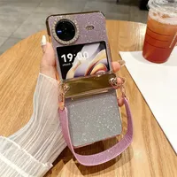 For VIVO X Flip XFlip Case Luxury Bling Glitter Electroplated With Lanyard Folding Hingle Shockproof Hard Back Cover Accessories