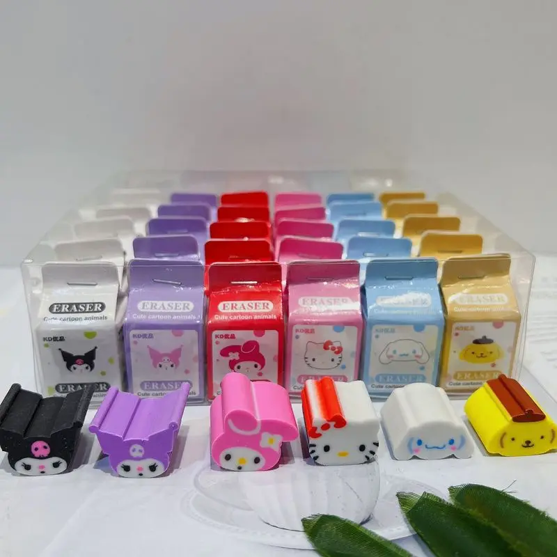 New Sanrio Eraser 9/36pcs Kuromi Melody Cinnamoroll Boxed Cartoon Kawaii Stationery Clean Eraser School Students Birthday Gifts