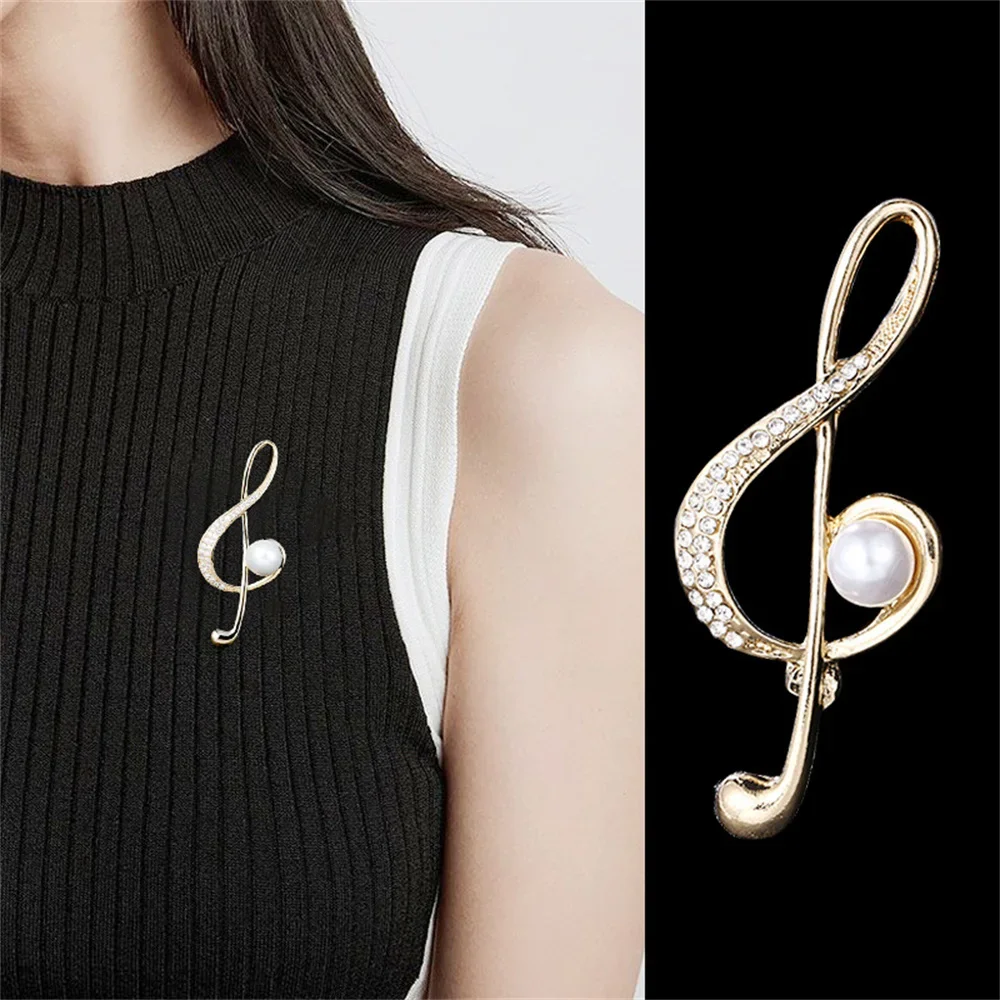 Rhinestone Music Note Brooches Fashion Violin Pearl butterfly Lapel Pins for Women Clothing Accessories Wedding Party Jewelry