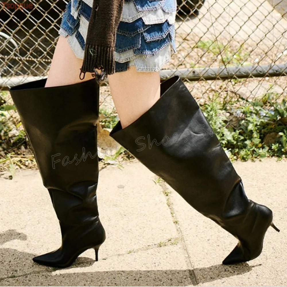 

Black Pointed Toe Slip on Boots Matte Leather Stilettos High Heels High Heel Shoes for Women Heels 2025 New Zapatos Para Mujere