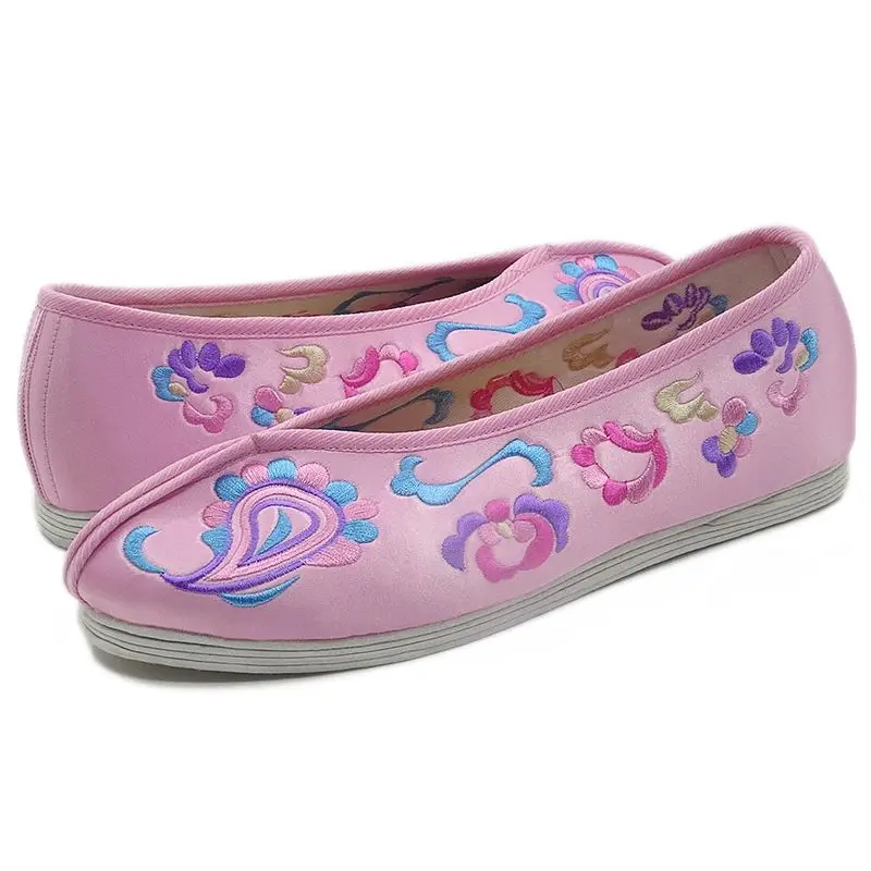 Chaussures brodées pour filles, chaussures de mariage de littérature, chaussures à diaphragmes d'opéra chinois traditionnel, chaussures roses, chaussures Hanfu, flattie