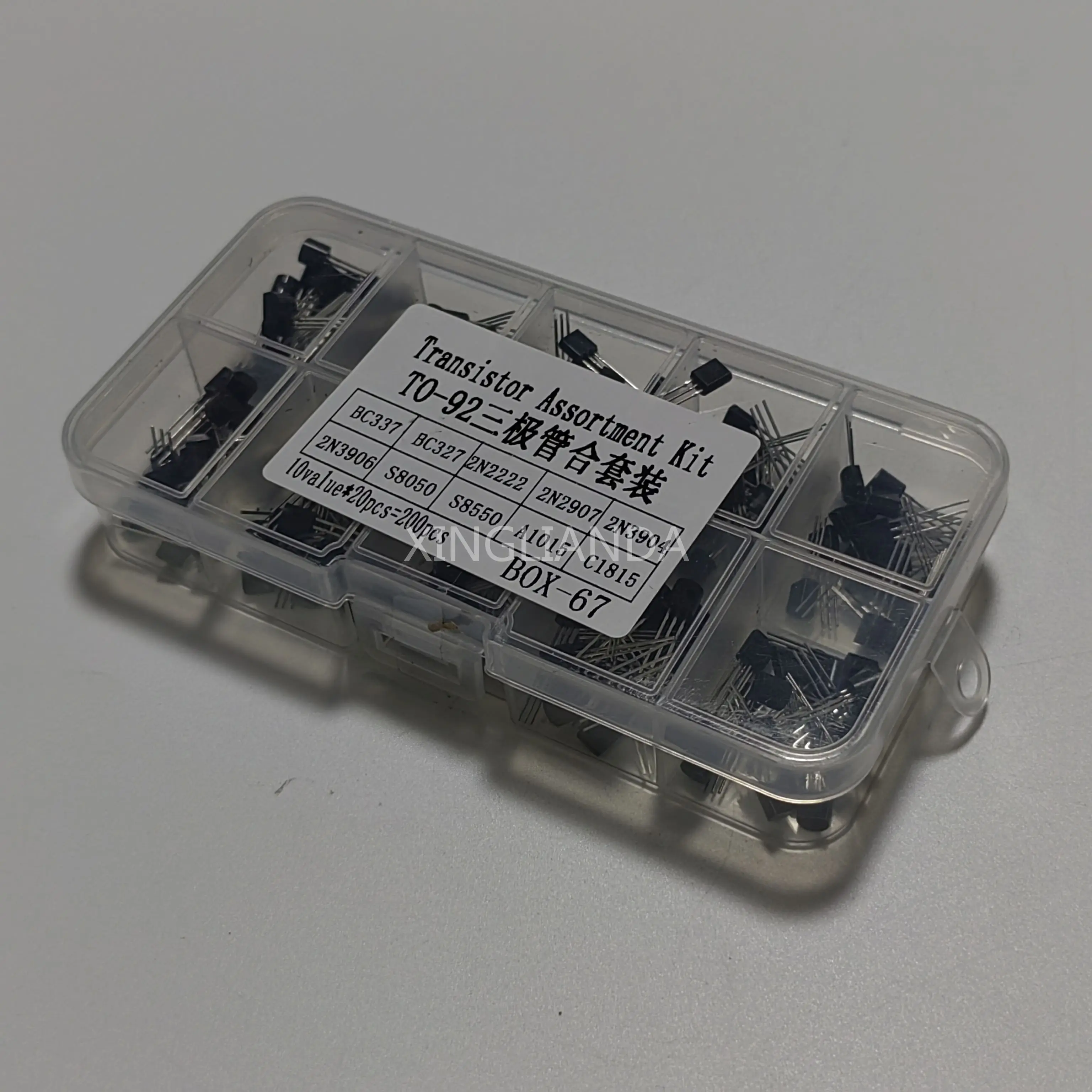 200PCS 10 Values*20PCS Transistor Kit BC327 BC337 2N2222 2N2907 2N3904 2N3906 S8050 S8550 A1015 C1815 PNP/NPN TO-92 Set