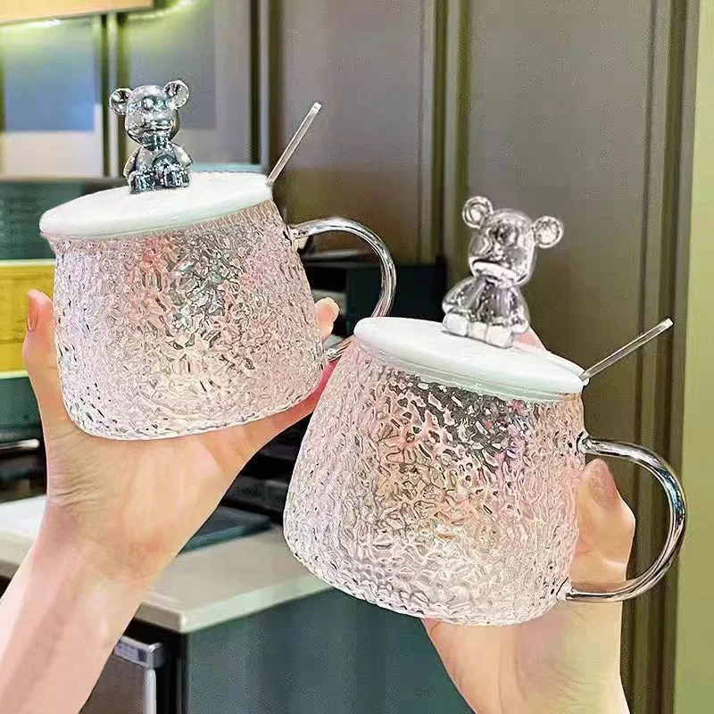 

Ins-Inspired Bear Glass Mug - With Lid & Handle Creative Home Breakfast Cup, Cute Festival Corporate Welfare Gift for Friends
