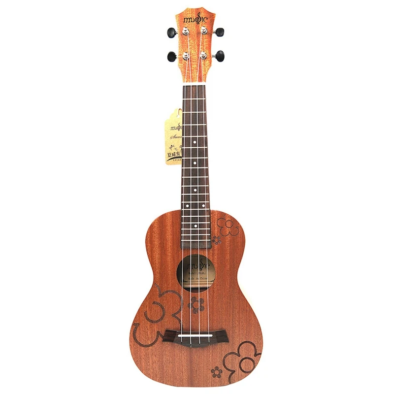 

21 Inch Ukulele Soprano Beginner Ukulele Sapele 15 Frets Flower Pattern Nylon String