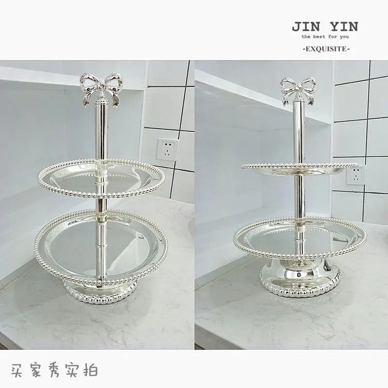 European silver-plated cake plate, two-layer afternoon tea snack rack, fruit plate, wedding dessert table cold meal display stan