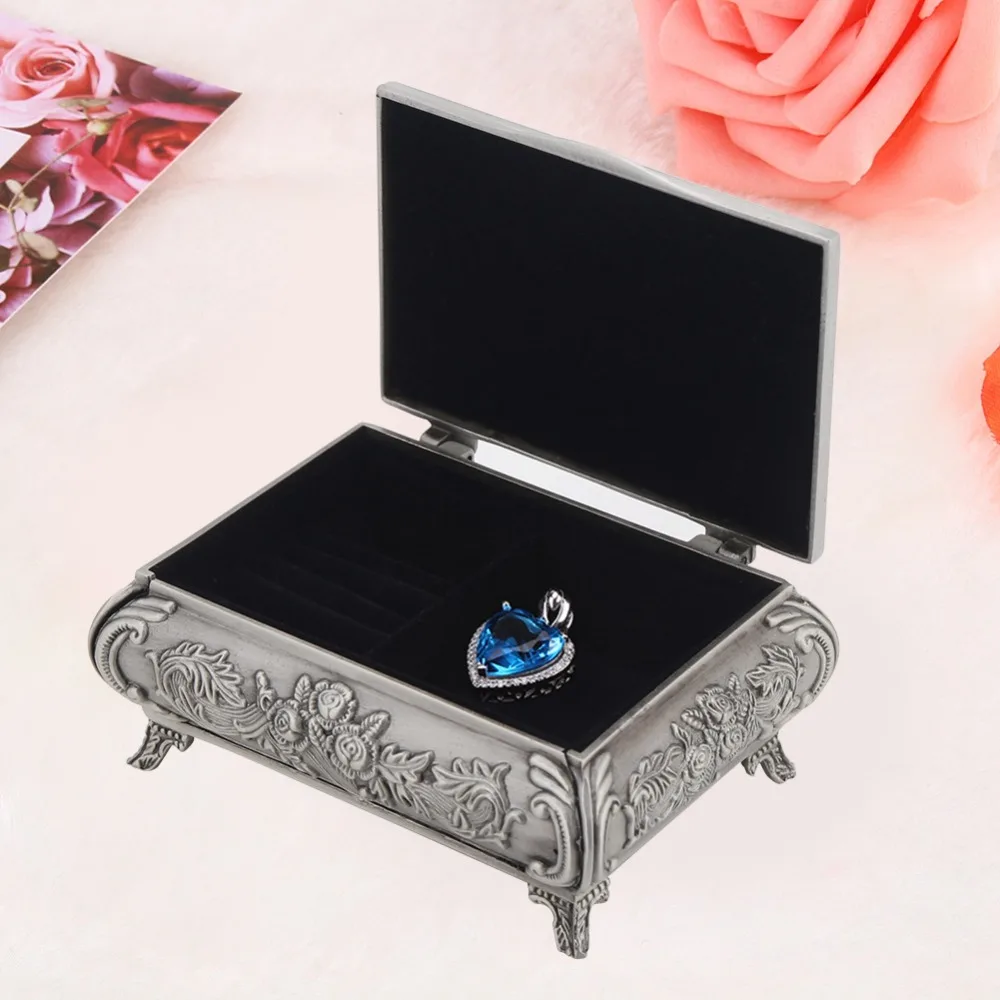 

Jewelry Boxes Alloy Jewelry Box Rose Carved Rectangular Jewelry Case Vintage Style Ring Box For Women