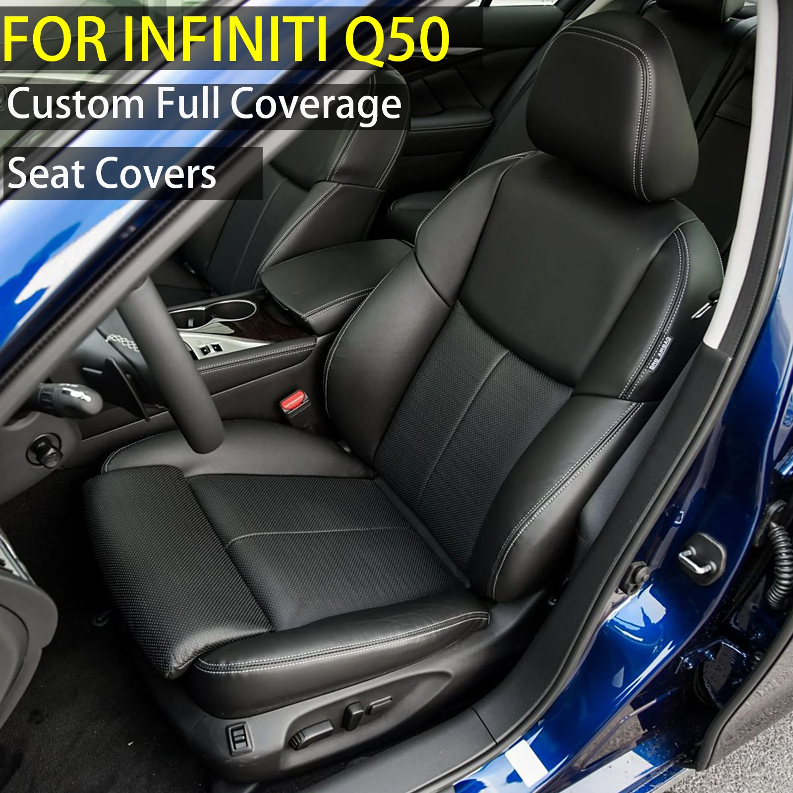 For Infiniti Q50 2013 2014 2015 2016 2017 2018 2019 2020 2021 2022 2023 Faux Leather Custom Car Seat Covers for 2 Front Seats