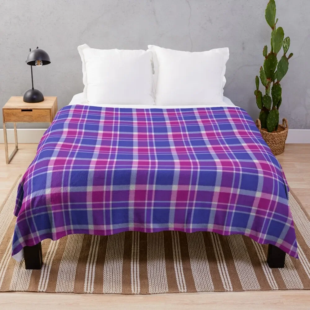 PRIDE PLAID - Bi Throw Blanket Flannel Fabric anime Beach Summer Beddings Blankets