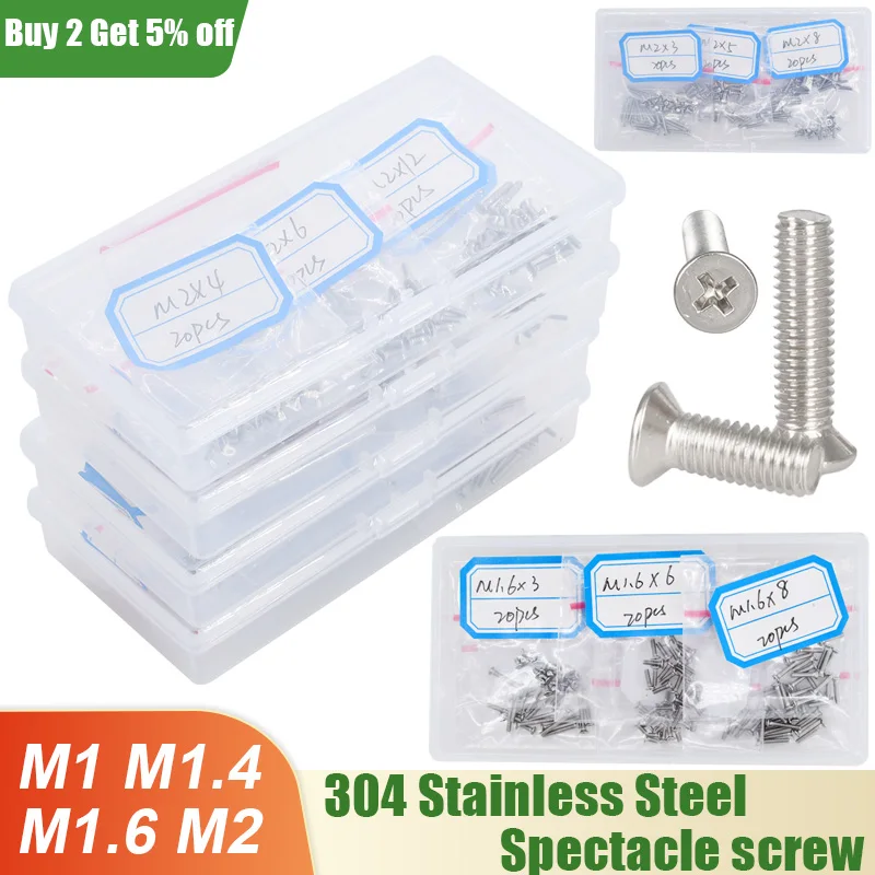 Metric Threaded Flat Philllips Small Screws Eyeglasses Watch Bolts Countersunk Stainless Steel Spectacle Screw M1 M1.4 M1.6 M2