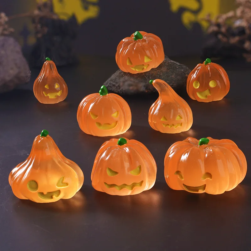 

50pcs Halloween Mini Luminous Ghost Pumpkin Elves Figurine Party Decor for Garden Patio Balcony Yard Lawn Potted Statue Ornament