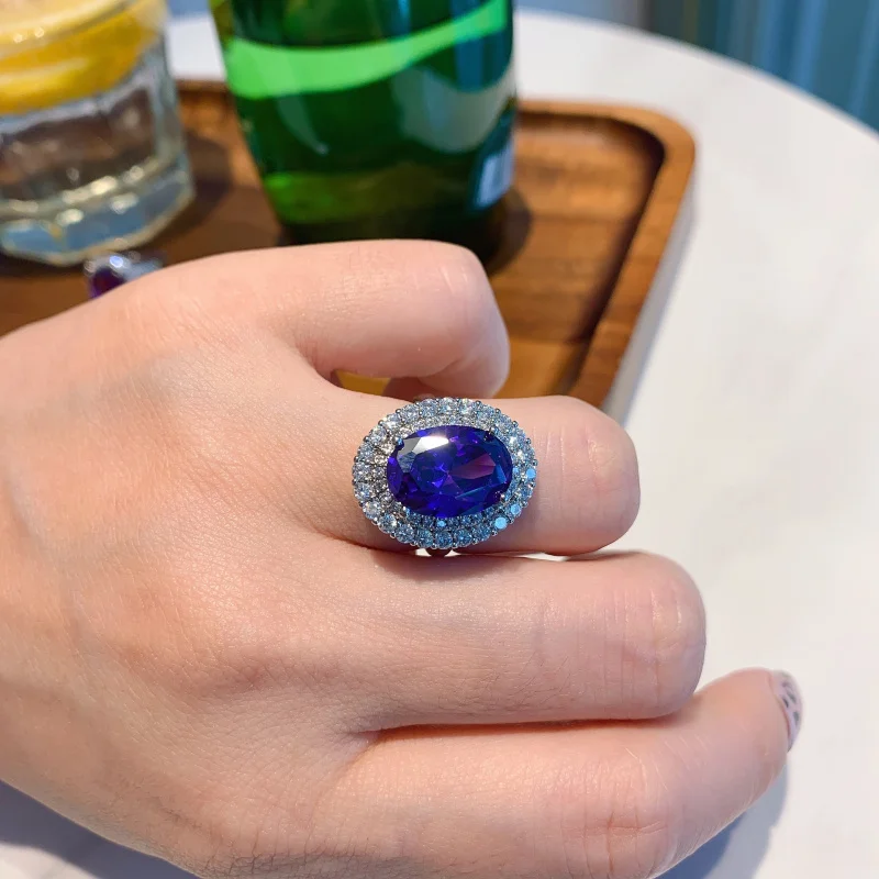 

Jewelry European and American Retro Ring Purple Zircon Gemstone Women's Elegant Ring Wholesale Main Stone 10*14