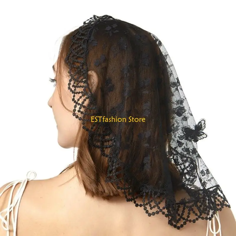 

Y5GC Elegant Lace Veil Formal Occasion Mass Veil Headscarf for Religious Gathering