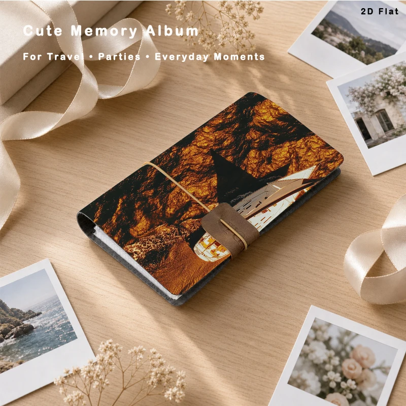 Vintage Golden Rock Sailboat Print PU Photo Binder Album 80 Pockets, Loose-leaf 6-Ring Photo Storage Book for 3 Inch Instant Pho