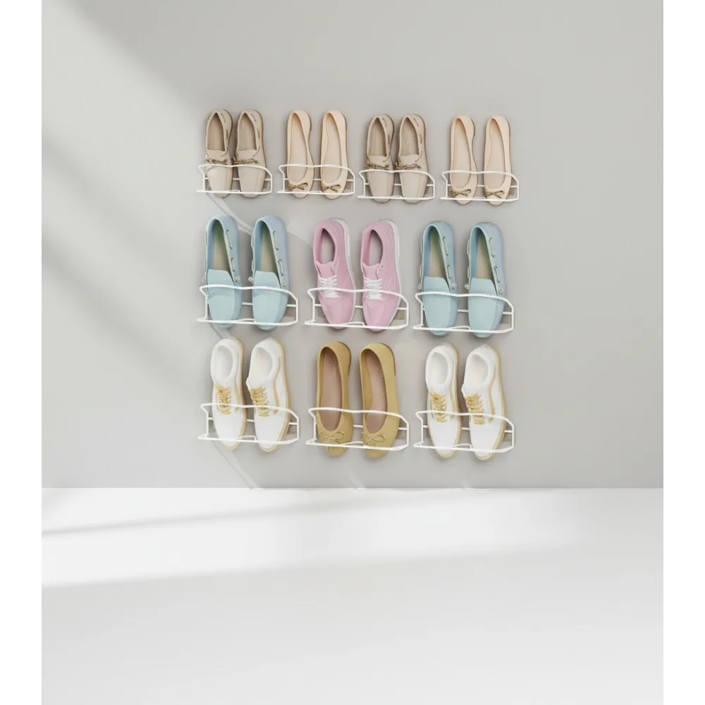 

Металлическая настенная полка для обуви из 10 штук с липкими полосками, компактное хранилище для дома/фургона/дверного органайзера