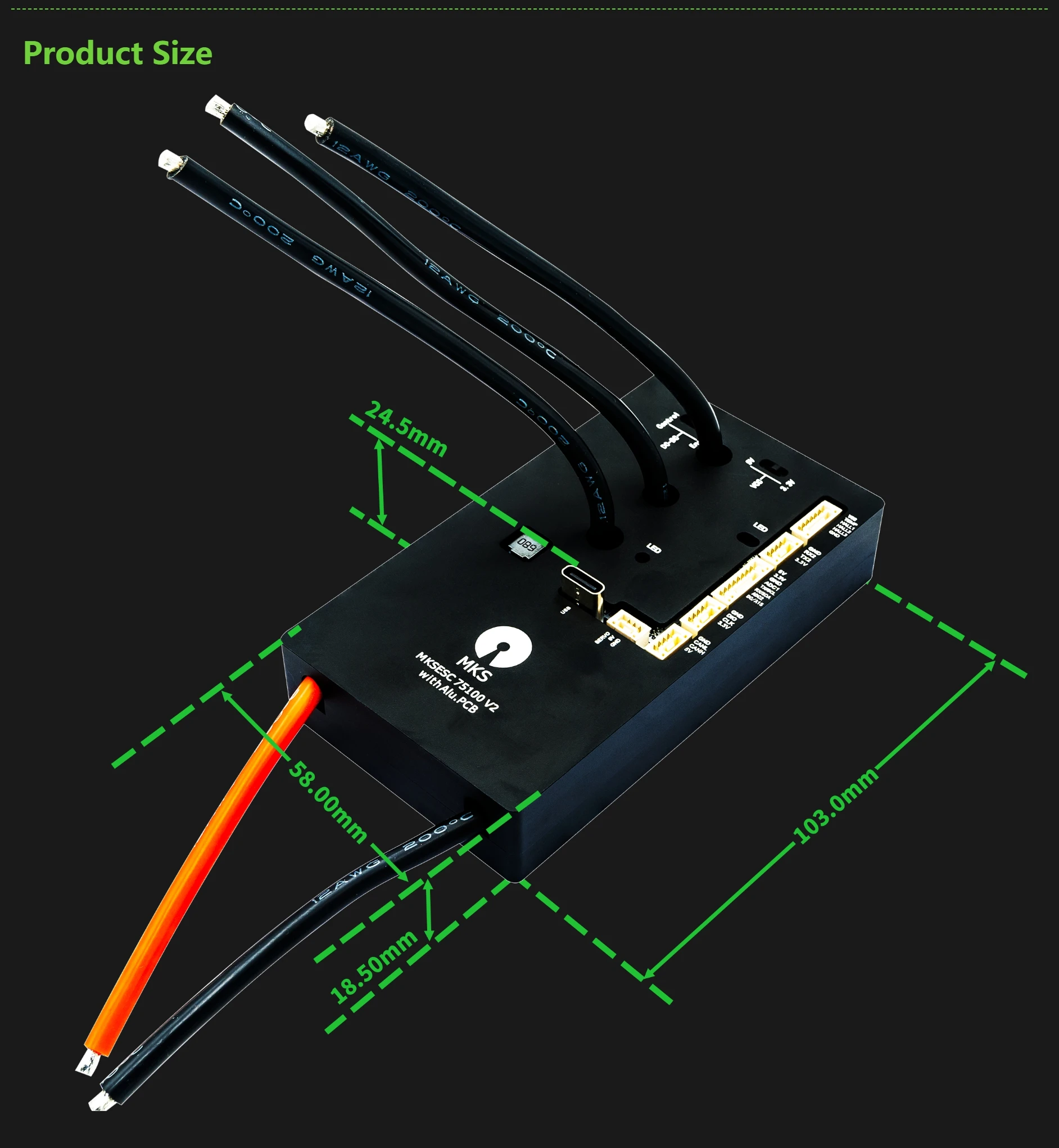 Makerbase VESC 75100 V2 84V 100A With Alu PCB Based on VESC For Electric Skateboard/Scooter/Ebike Speed Controller