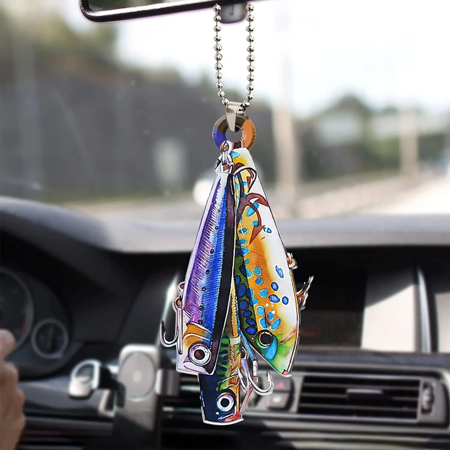 Fishing Pendant Acrylic Fish Keychain Auto Rearview Mirror Decoration Novelty Acrylic Keychain For Automobile Birthday Present