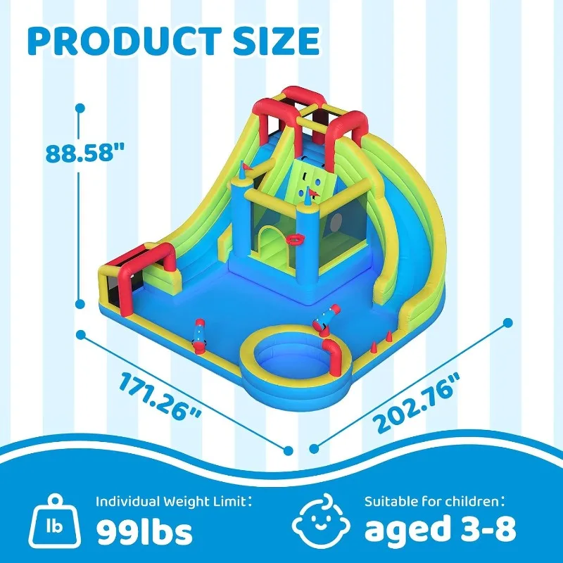 Inflatable Water Slide for Kids Backyard with 750W Blower, Jumping Castle with Water Slide, Water Park Bounce House for Indoor view 3