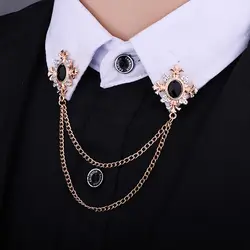 Fashion Tassel Crystal Cross Chain Brooch Women's Shirt Collar Pins Men Zircon Rhinestone Brooches Personality Lapel Pin