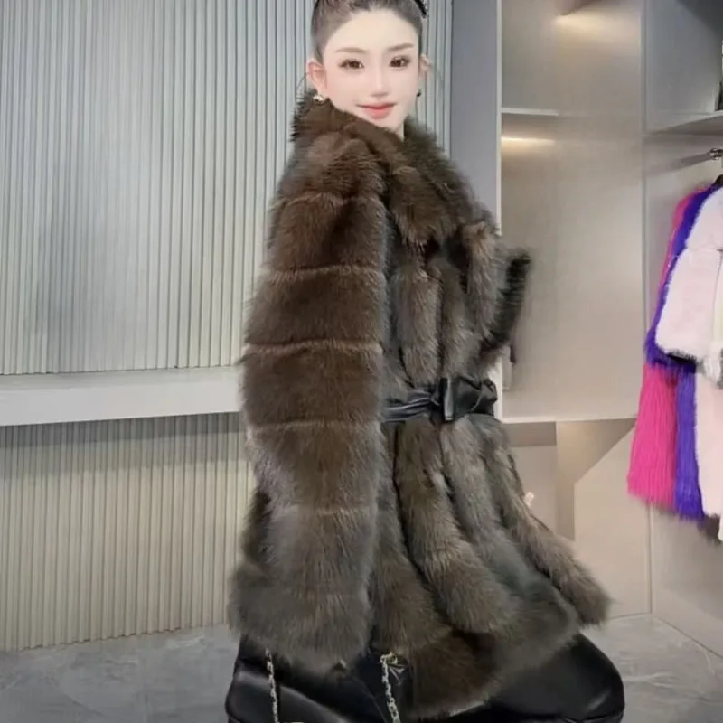 Women’s Wear New Winter Thickened Coat High-end Fashionable Slimming and Waist-cinching Mid-length Faux Fur Simple and Warm Coat