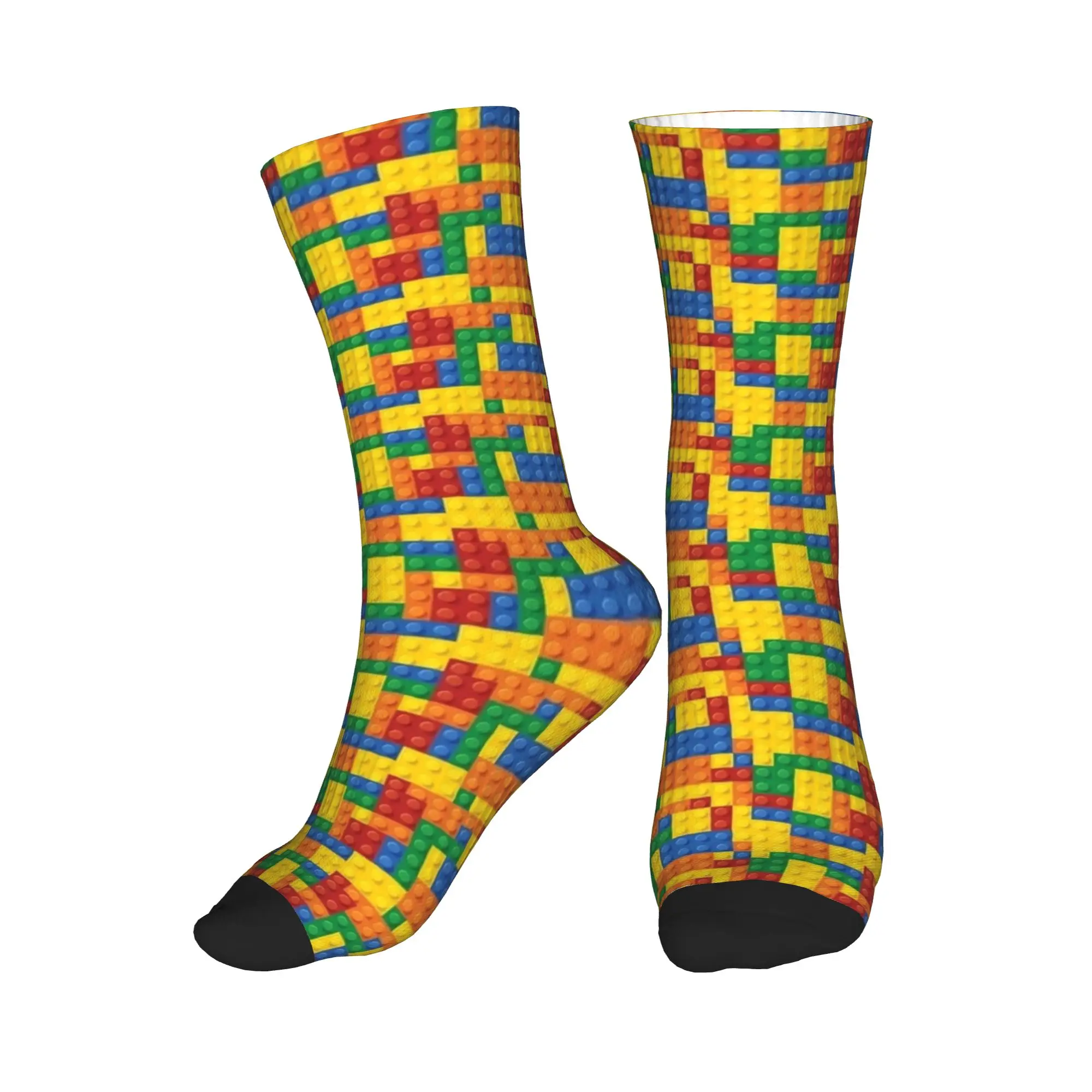 Color Building Blocks Print Socks Autumn  Stockings Trendy Men Soft Breathable Socks Design Running Sports Anti Sweat Socks