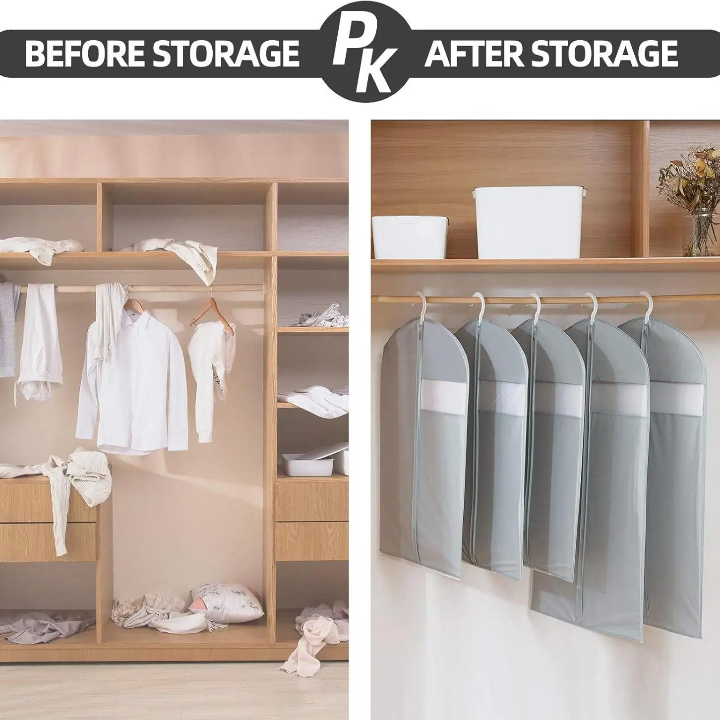 Thick Garment Suit Hanger Cover Bag with Zipper, Closet Storage Dust Coat Cover for Hanging Clothes, Breathable Dress Gown Bag image 6