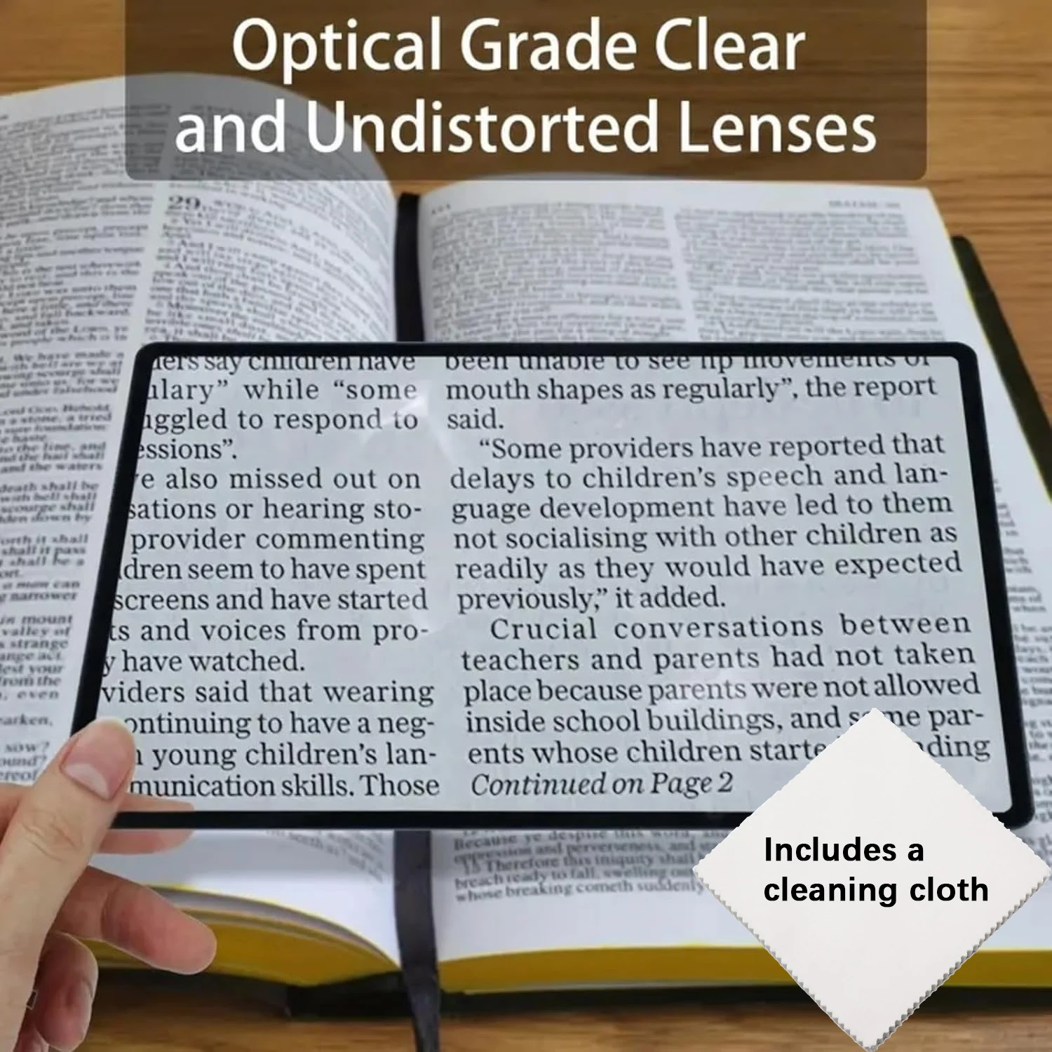 

Large Magnifying Reading Lens with Cleaning Cloth–Ideal Christmas Gift for Seniors Low Vision Aid for Books Labels & Small Print