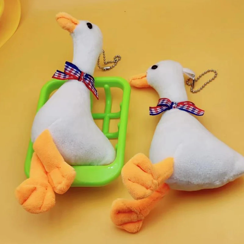 Cartoon Bow Tie Big Goose Plush Toy Doll Cute Animal Stuffed Keychain Bag Pendant Funny Hanging Ornament Accessories Couple Gift