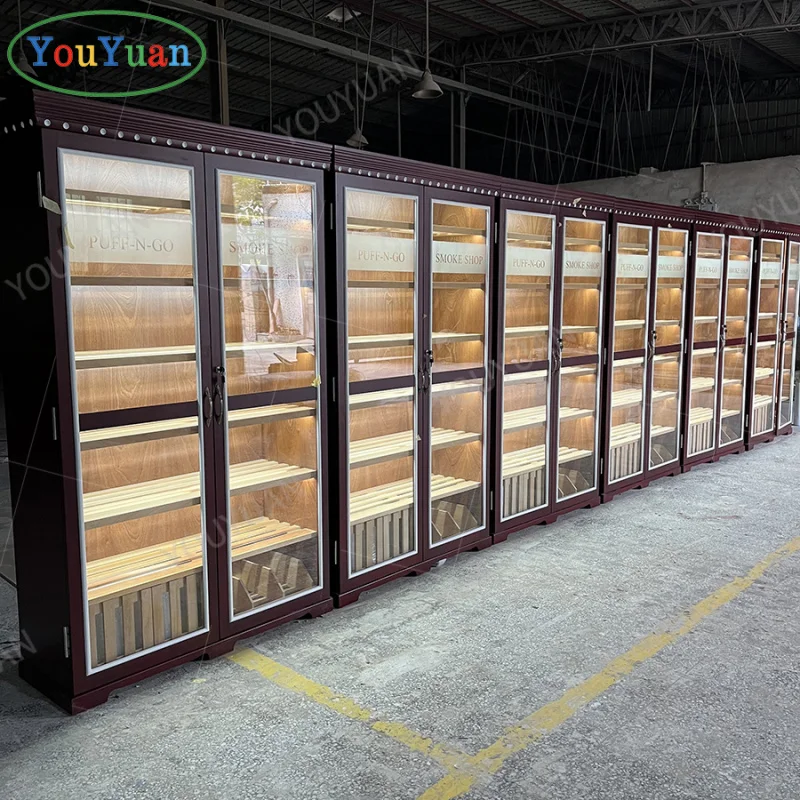 (customized)Cigar Store Design Custom Retail Smoke Shop Display Fancy Wooden Cigar Bar Lockers Retail Cigar Accessories Display