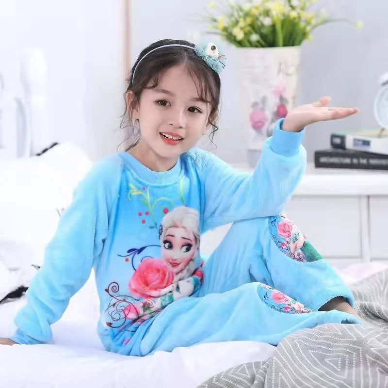 Autumn Winter Baby Girls Pajamas Cartoon Frozen Anna Elsa Sofia Clothing Set Kid Long Sleeve Home Sleepwear Children Nightgown