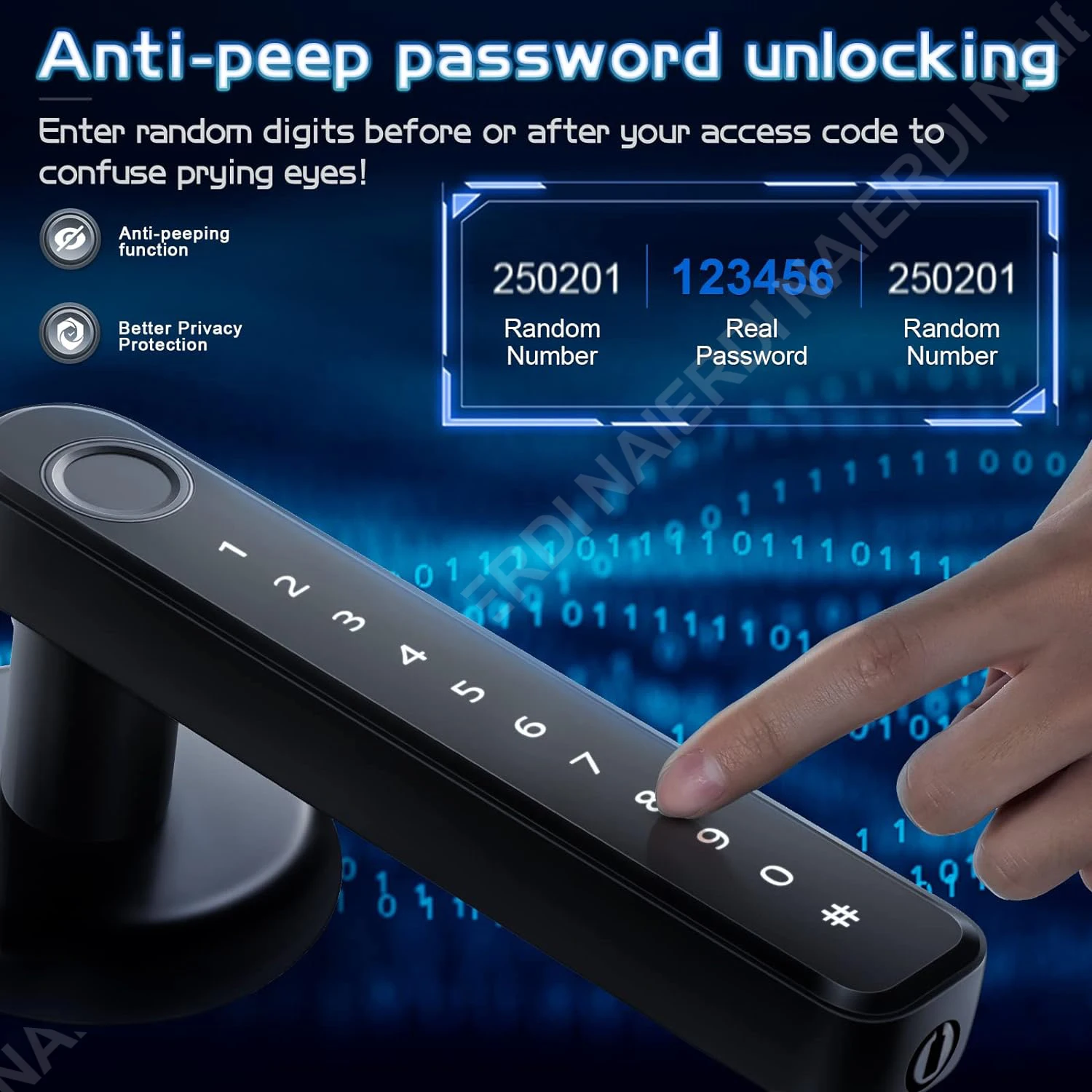 NAIERDI Fingerprint Smart Door Lock Black Biometric Door Lock with Handle Password Keyless Entry Security Door Hardware