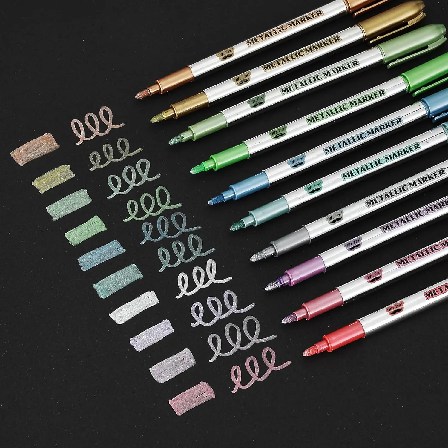 

10 Metallic Paint Markers for Black Paper, Medium Tip, Quick-Drying, Non-Toxic