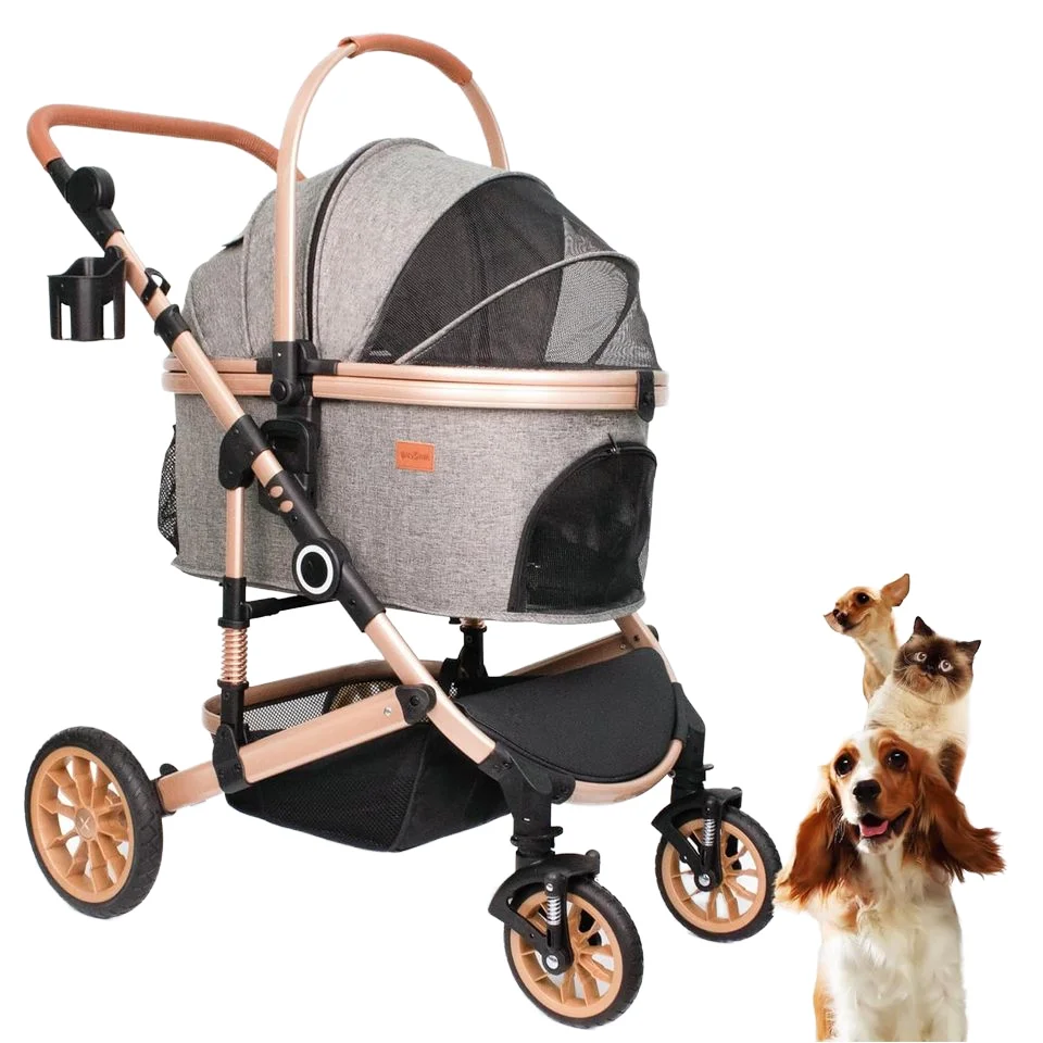 Multifunctional 4-Wheel Foldable Pet Stroller Portable Carrier for Small/Medium Dogs Cats 50lbs Detachable Car Seat Storage